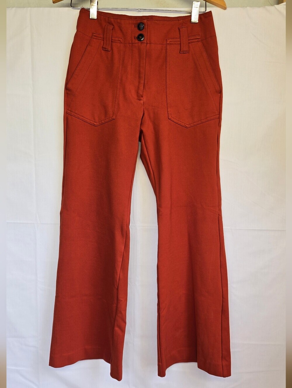 Maeve Anthropologie Naomi Wide-Leg Flare Pants Sz 4 Burnt Orange Stretch Fit
